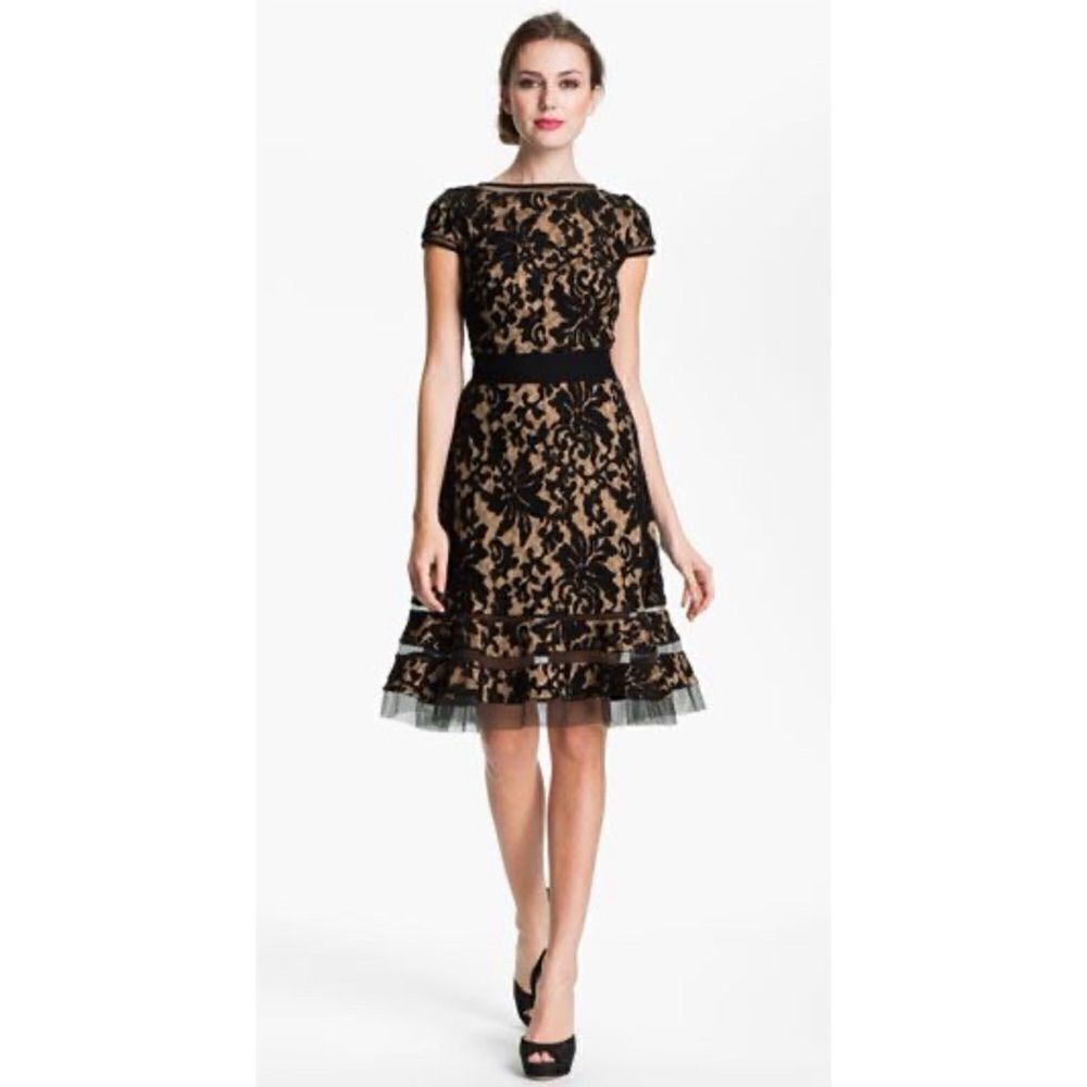 Tadashi Shoji Lace Overlay Dress in Black Size 6 / Pristine
